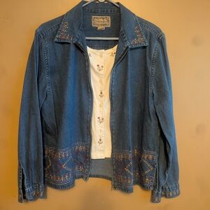 Blue Denim Jacket with Black Embroidery 100% Cotton